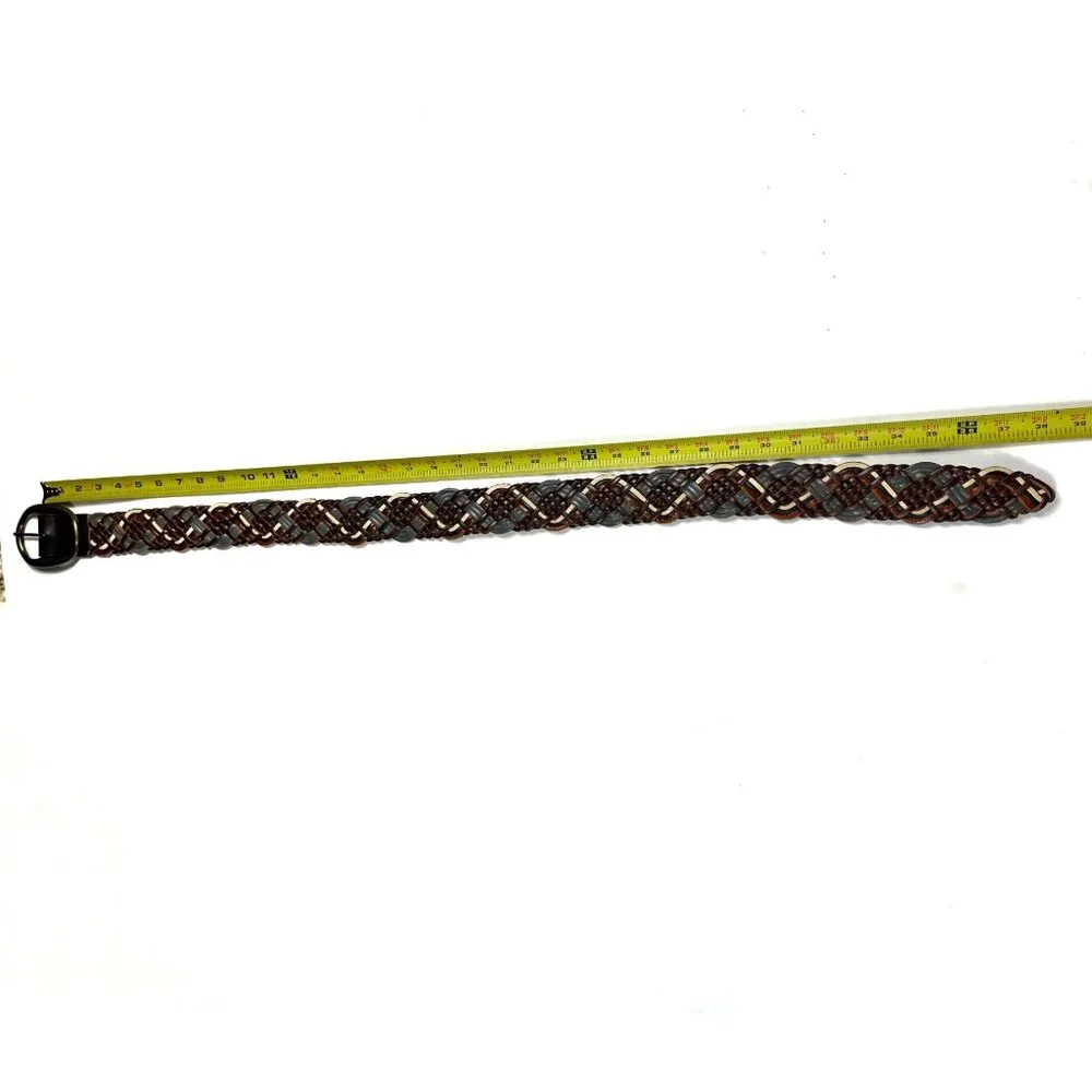 Belt Women's Size Small Multicolor Leather Braided Solid Brass Buckle Cowgirl